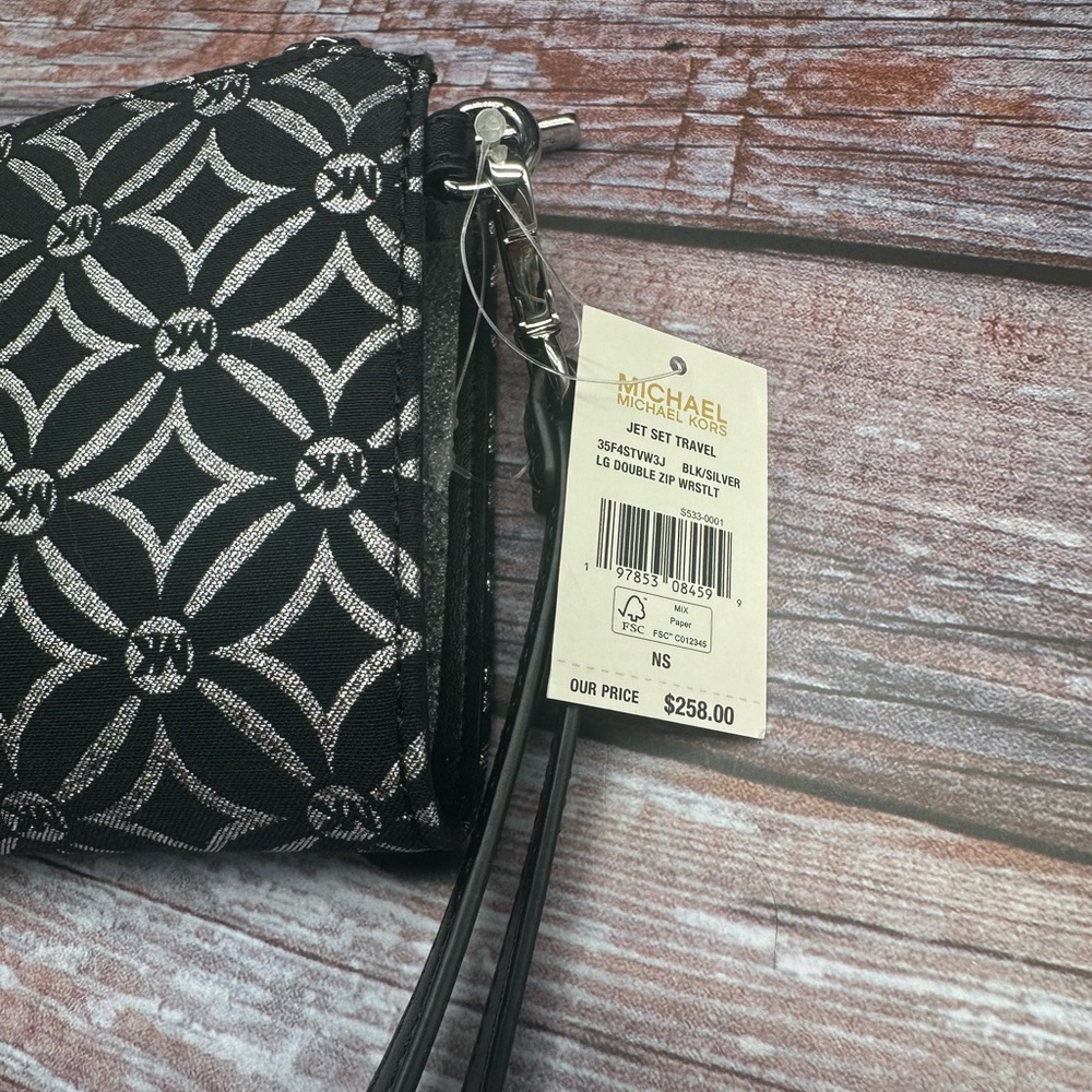 MICHAEL KORS | Large Double Zip Wristlet Wallet Black Silver NWT - Picture 5 of 6